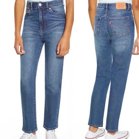 Girls Levi’s High Rise Straight Ankle Jeans, sz 10 kids Raw Hem Adjustable Waist - Picture 1 of 10